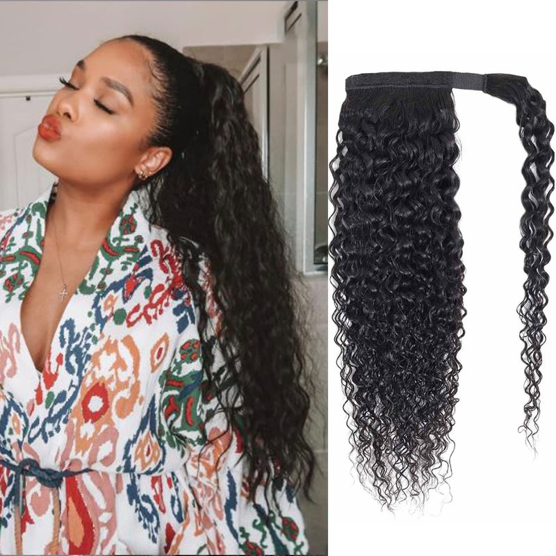 seelaak Kinky Curly Human Hair Ponytail Extension with Wrap Around True Length 10A Brazilian Ponytail Human Hair 3C Afro Curly Ponytail Clip in Human Hair Extensions Long Curly Wavy Ponytail 24 Inch - Image 1